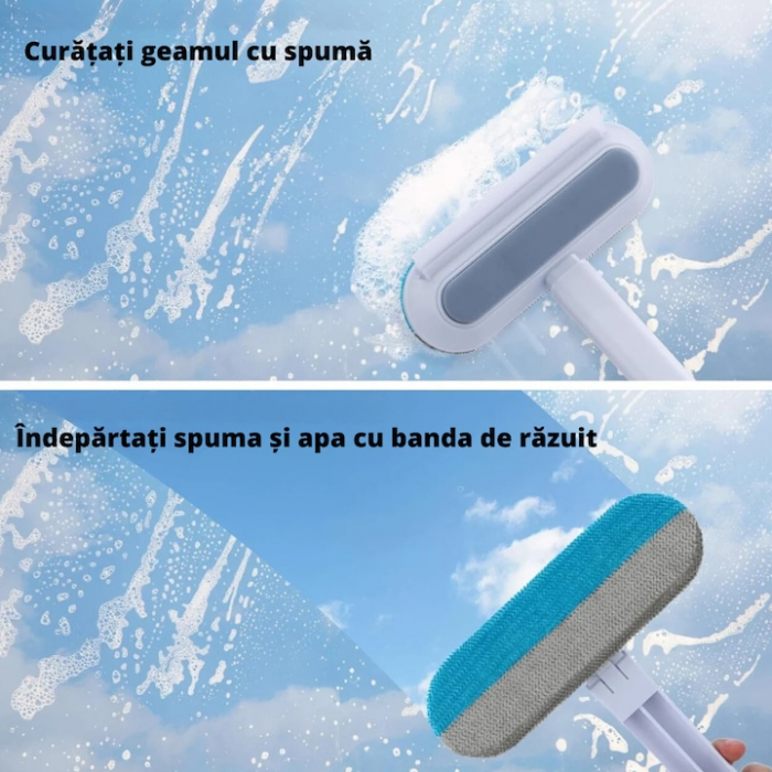 Perie de Curatat 4 in 1 VarioShop®, Multifunctionala, Design Detasabil, Perie pentru Indepartarea Parului de Animale Inclusa, Gama Mare de Utilizare, 46 x 18cm, Alb / Albastru [3]