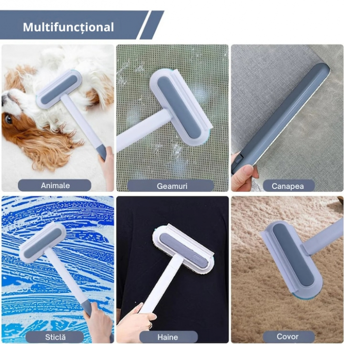 Perie de Curatat 4 in 1 VarioShop®, Multifunctionala, Design Detasabil, Perie pentru Indepartarea Parului de Animale Inclusa, Gama Mare de Utilizare, 46 x 18cm, Alb / Albastru [5]