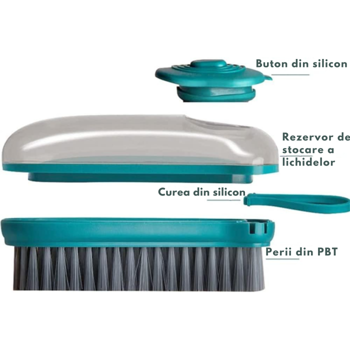 Perie de curatat cu recipient pentru detergent VarioShop®, multifunctionala, distribuirea controlata a lichidului, plastic si silicon, 11.5 x 5.5 cm, Albastru [3]