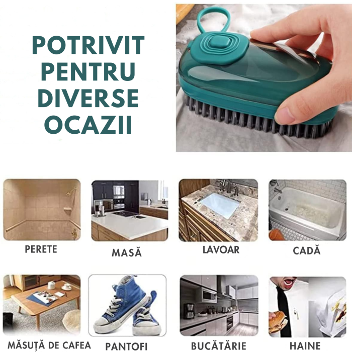 Perie de curatat cu recipient pentru detergent VarioShop®, multifunctionala, distribuirea controlata a lichidului, plastic si silicon, 11.5 x 5.5 cm, Albastru [4]