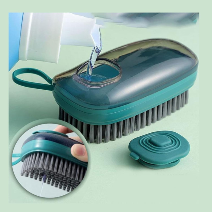 Perie de curatat cu recipient pentru detergent VarioShop®, multifunctionala, distribuirea controlata a lichidului, plastic si silicon, 11.5 x 5.5 cm, Albastru [7]