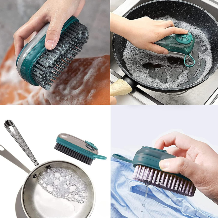 Perie de curatat cu recipient pentru detergent VarioShop®, multifunctionala, distribuirea controlata a lichidului, plastic si silicon, 11.5 x 5.5 cm, Albastru [5]