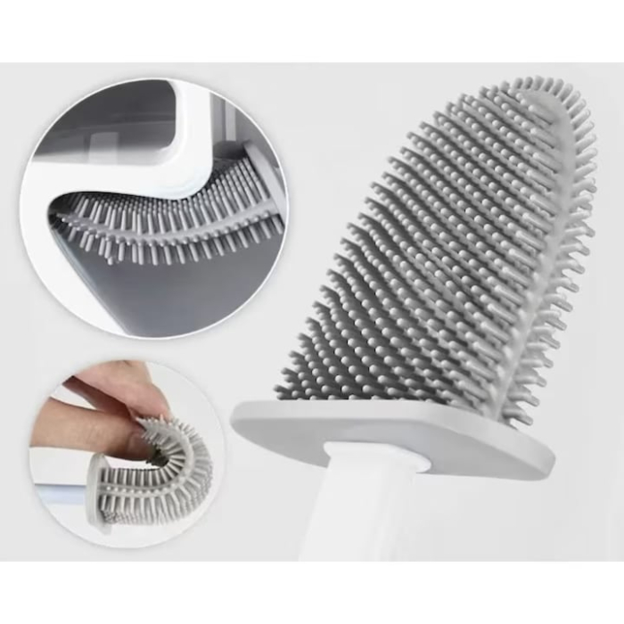 Perie de toaleta cu suport, VarioShop®,silicon, igienica, flexibila si moderna, 35 x 8 cm, Alb [4]