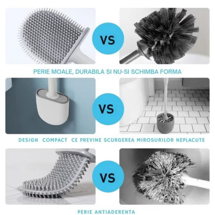 Perie de toaleta cu suport, VarioShop®,silicon, igienica, flexibila si moderna, 35 x 8 cm, Alb [2]