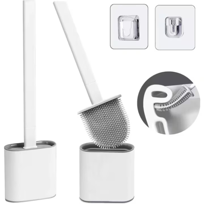 Perie de toaleta cu suport, VarioShop®,silicon, igienica, flexibila si moderna, 35 x 8 cm, Alb [3]