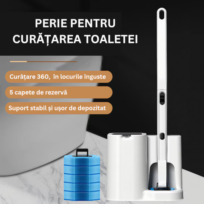 Perie de toaleta VarioShop® Capete de unica folosinta, Igienizare, Curatare, 5 Rezerve, Fixare pe perete, Alb [7]