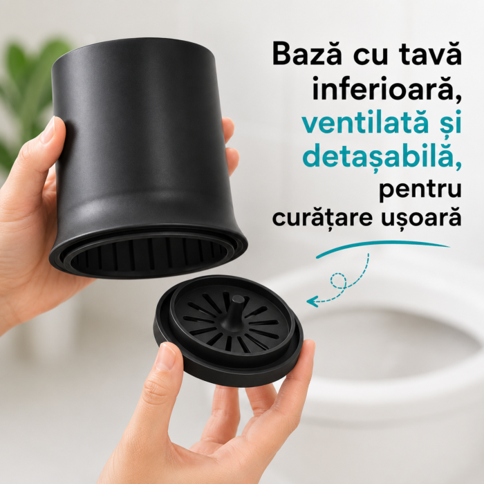 Perie de toaleta VarioShop®, pentru baie si WC, cu rezervor pentru solutie, suport suspendat, cap din cauciuc, tava detasabila, negru, 43 x 10 x 10 cm [5]