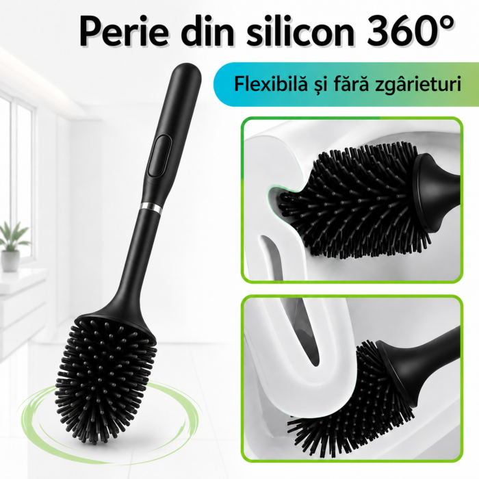 Perie de toaleta VarioShop®, pentru baie si WC, cu rezervor pentru solutie, suport suspendat, cap din cauciuc, tava detasabila, negru, 43 x 10 x 10 cm [6]