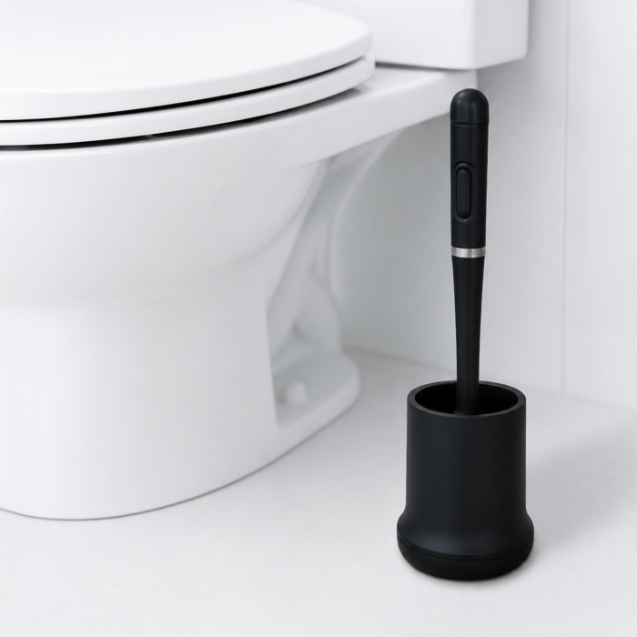 Perie de toaleta VarioShop®, pentru baie si WC, cu rezervor pentru solutie, suport suspendat, cap din cauciuc, tava detasabila, negru, 43 x 10 x 10 cm [11]