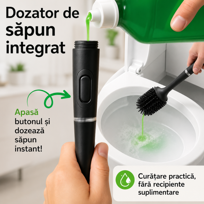 Perie de toaleta VarioShop®, pentru baie si WC, cu rezervor pentru solutie, suport suspendat, cap din cauciuc, tava detasabila, negru, 43 x 10 x 10 cm [2]
