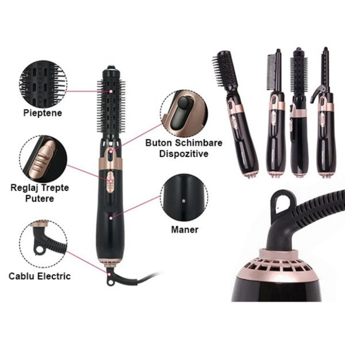 Perie Electrica 4 in 1 VarioShop®, Ondulare, Uscare, Pieptanare, Indreptare, pentru Toate tipurile de par, 2 Trepte de viteza, Putere 550W, Negru [5]