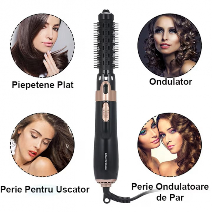 Perie Electrica 4 in 1 VarioShop®, Ondulare, Uscare, Pieptanare, Indreptare, pentru Toate tipurile de par, 2 Trepte de viteza, Putere 550W, Negru [4]