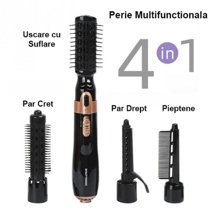 Perie Electrica 4 in 1 VarioShop®, Ondulare, Uscare, Pieptanare, Indreptare, pentru Toate tipurile de par, 2 Trepte de viteza, Putere 550W, Negru [6]