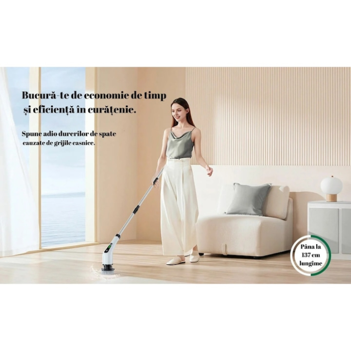 Perie electrica de curatat 7 in 1 VarioShop®, Maner Extensibil, Fara Fir, 2 viteze, Accesorii pentru Dus baie, Bucatarie, Cada, Gresie, Perete, Ferestre, Alte suprafete,  Alb [11]