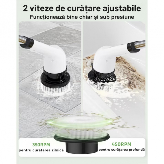 Perie electrica de curatat VarioShop®, Aparat Reincarcabil cu 9 Capete Interschimbabile, Fara Fir, 2 viteze, Zgomot Redus, Baterie 2600mAh, Alb [3]