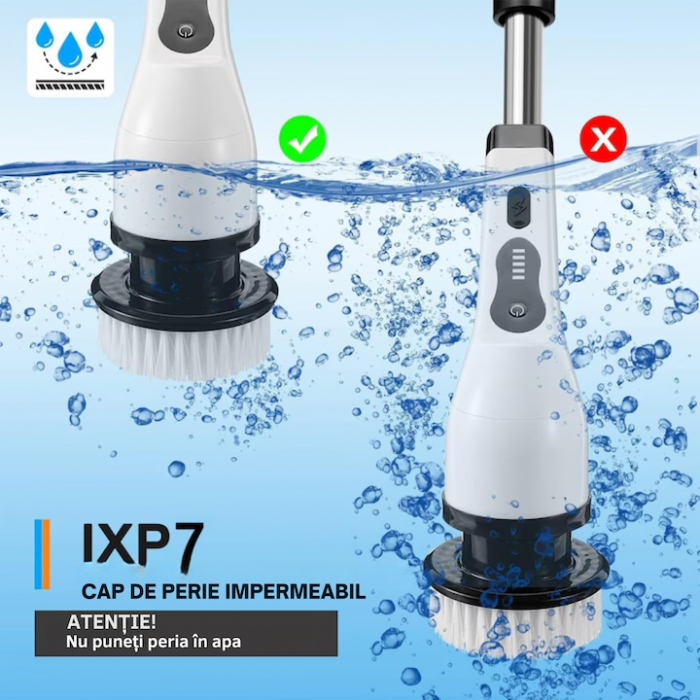 Perie electrica de curatat VarioShop®, Aparat Reincarcabil cu 9 Capete Interschimbabile, Fara Fir, 2 viteze, Zgomot Redus, Baterie 2600mAh, Alb [6]