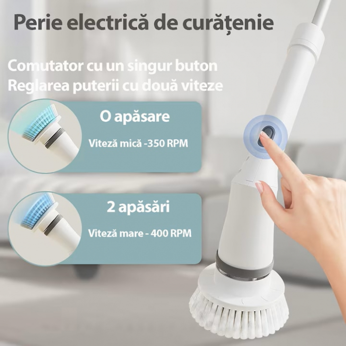 Perie Electrica Rotativa VarioShop®, 6 Capete Inlocuibile, pentru Zone Inaccesibile, Maner Extensibil, Baterie Reincarcabila, Rezistenta la Apa, Alb [4]
