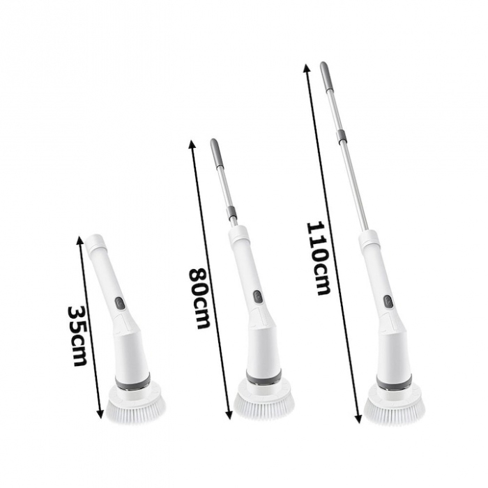 Perie Electrica Rotativa VarioShop®, 6 Capete Inlocuibile, pentru Zone Inaccesibile, Maner Extensibil, Baterie Reincarcabila, Rezistenta la Apa, Alb [16]