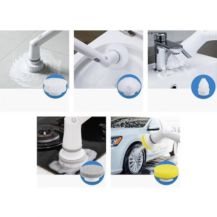 Perie Electrica Rotativa VarioShop®, 6 Capete Inlocuibile, pentru Zone Inaccesibile, Maner Extensibil, Baterie Reincarcabila, Rezistenta la Apa, Alb [18]