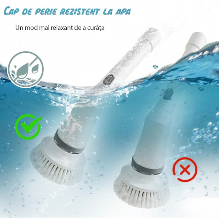 Perie Electrica Rotativa VarioShop®, 6 Capete Inlocuibile, pentru Zone Inaccesibile, Maner Extensibil, Baterie Reincarcabila, Rezistenta la Apa, Alb [5]