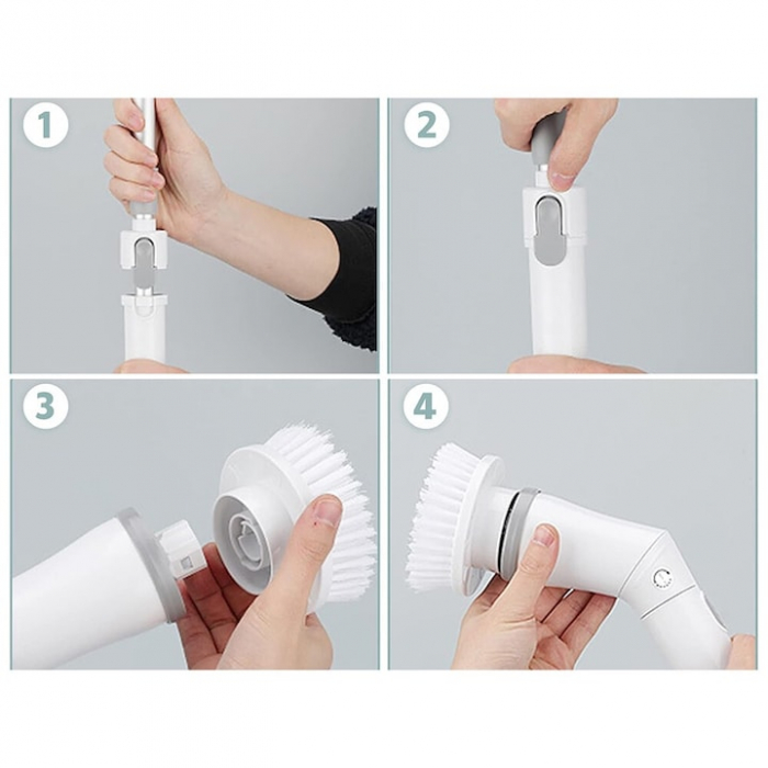 Perie Electrica Rotativa VarioShop®, 6 Capete Inlocuibile, pentru Zone Inaccesibile, Maner Extensibil, Baterie Reincarcabila, Rezistenta la Apa, Alb [10]