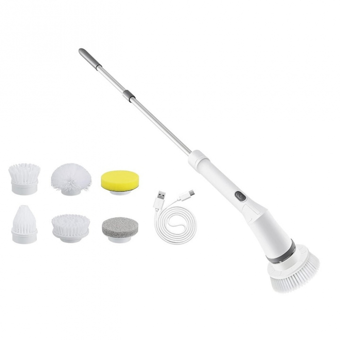 Perie Electrica Rotativa VarioShop®, 6 Capete Inlocuibile, pentru Zone Inaccesibile, Maner Extensibil, Baterie Reincarcabila, Rezistenta la Apa, Alb [13]