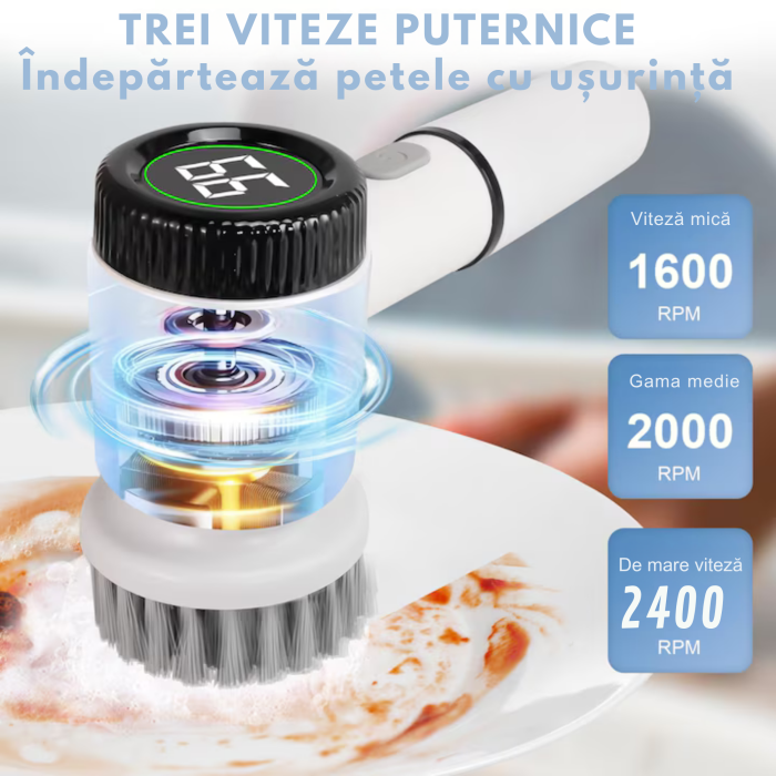 Perie electrica rotativa VarioShop®, fara fir, 5 accesorii interschimbabile, afisaj LCD, acumulator reincarcabil, comutator impermeabil, pentru bucatarie si baie [8]