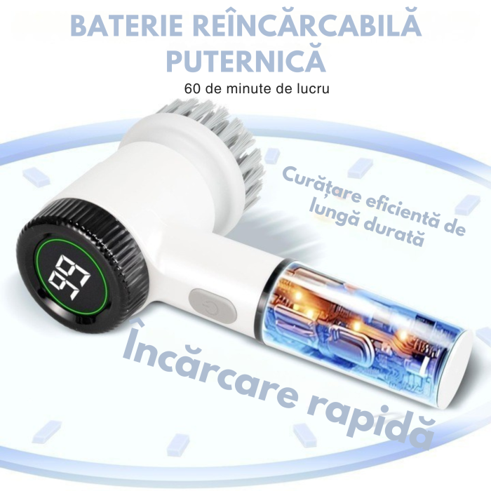 Perie electrica rotativa VarioShop®, fara fir, 5 accesorii interschimbabile, afisaj LCD, acumulator reincarcabil, comutator impermeabil, pentru bucatarie si baie [5]