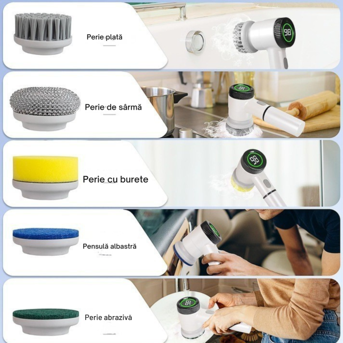 Perie electrica rotativa VarioShop®, fara fir, 5 accesorii interschimbabile, afisaj LCD, acumulator reincarcabil, comutator impermeabil, pentru bucatarie si baie [7]