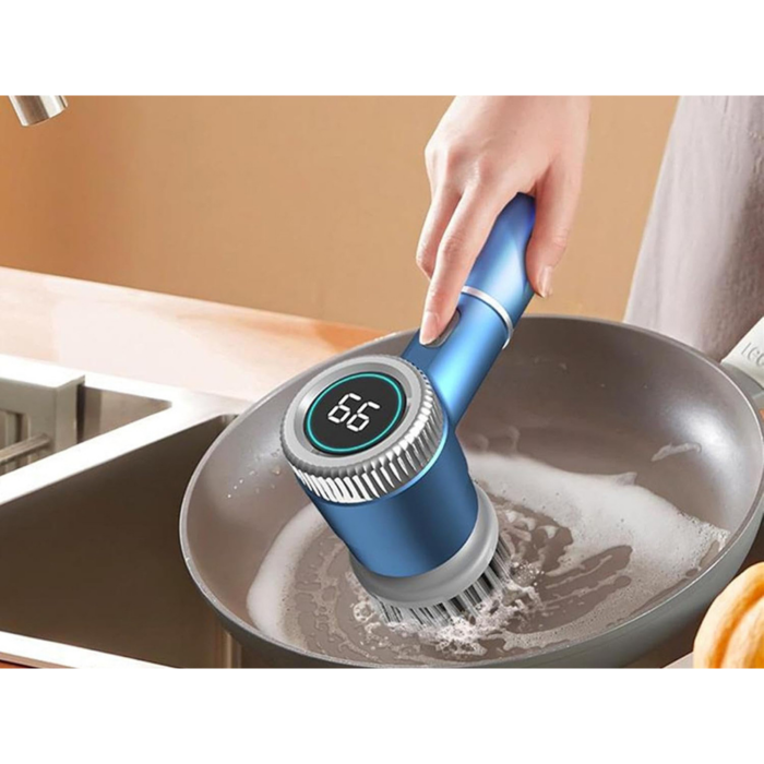 Perie electrica rotativa VarioShop®, fara fir, 5 capete incluse, 3 viteze, display LED, incarcare USB, rezistenta la apa, pentru bucatarie si baie, albastru [10]