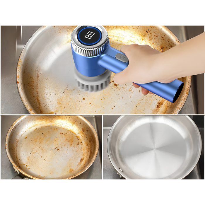 Perie electrica rotativa VarioShop®, fara fir, 5 capete incluse, 3 viteze, display LED, incarcare USB, rezistenta la apa, pentru bucatarie si baie, albastru [11]