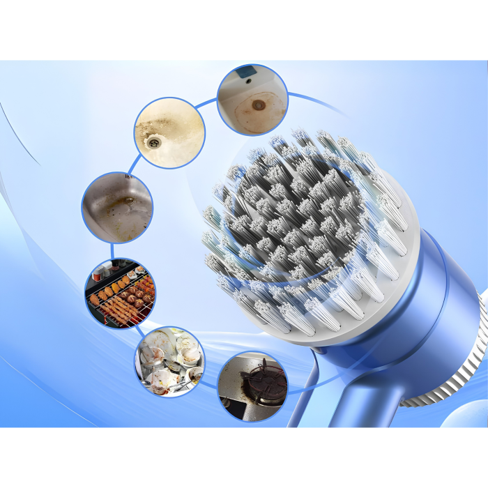 Perie electrica rotativa VarioShop®, fara fir, 5 capete incluse, 3 viteze, display LED, incarcare USB, rezistenta la apa, pentru bucatarie si baie, albastru [5]