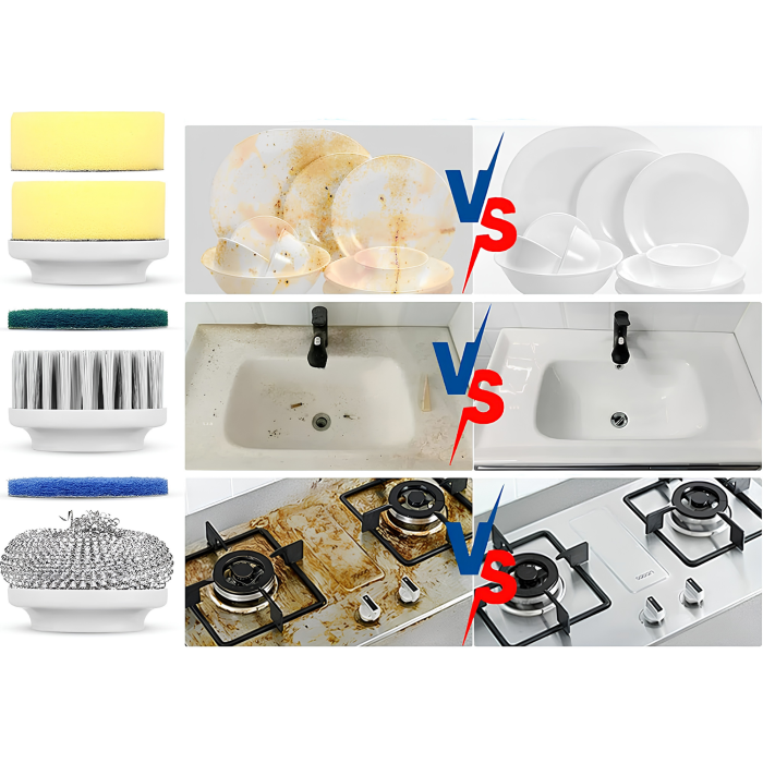Perie electrica rotativa VarioShop®, fara fir, 5 capete incluse, 3 viteze, display LED, incarcare USB, rezistenta la apa, pentru bucatarie si baie, albastru [6]