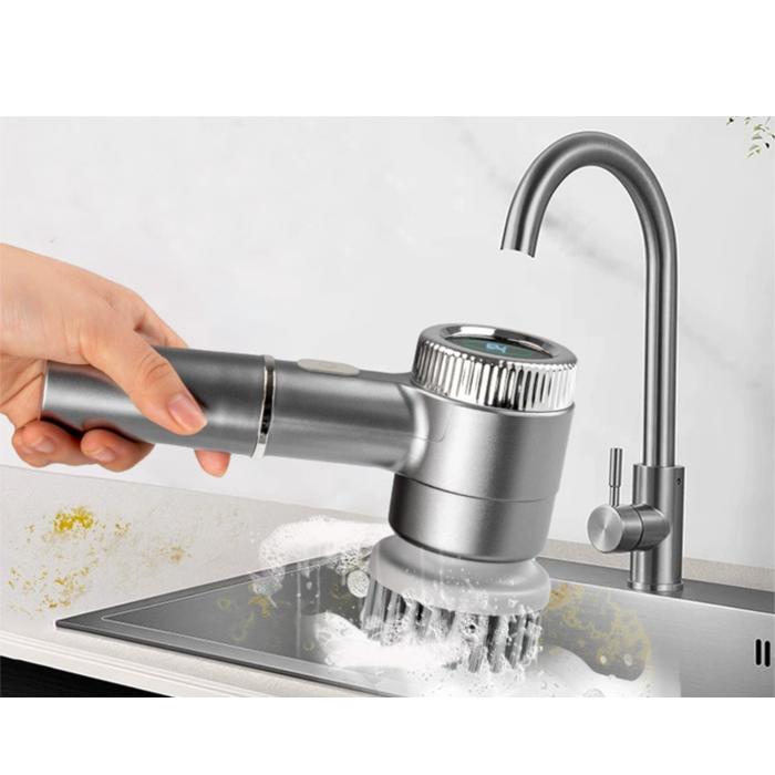 Perie electrica rotativa VarioShop®, fara fir, 5 capete incluse, 3 viteze, display LED, incarcare USB, rezistenta la apa, pentru bucatarie si baie, gri [7]
