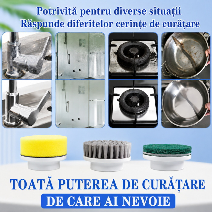 Perie electrica rotativa VarioShop®, fara fir, 5 capete incluse, 3 viteze, display LED, incarcare USB, rezistenta la apa, pentru bucatarie si baie, gri [3]