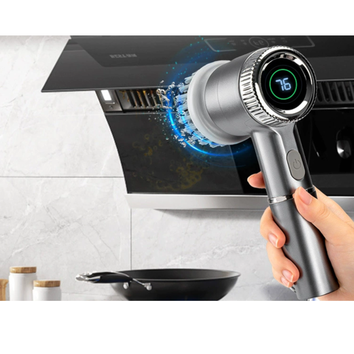 Perie electrica rotativa VarioShop®, fara fir, 5 capete incluse, 3 viteze, display LED, incarcare USB, rezistenta la apa, pentru bucatarie si baie, gri [11]