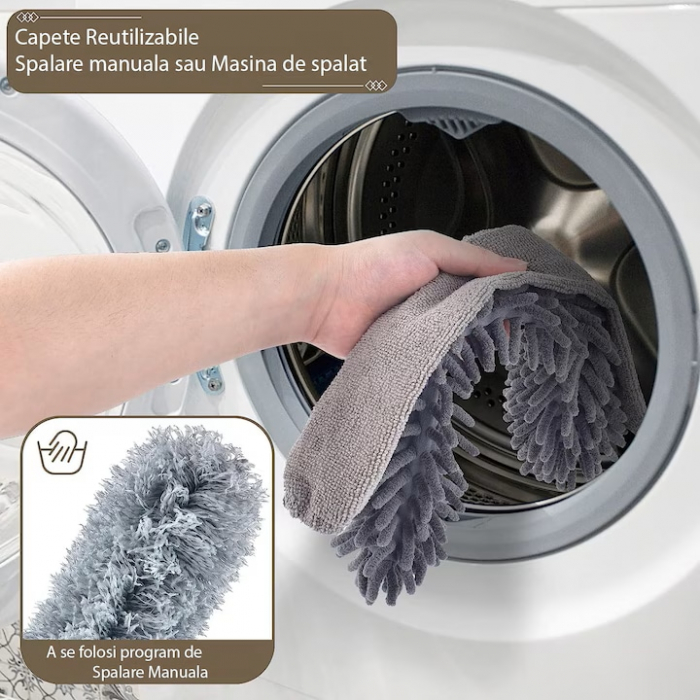 Perie/pamatuf pentru praf VarioShop®, Maner Extensibil pana la 250 cm, Pentru zone greu accesibile, Material microfibra, Antiderapant, Gri [6]