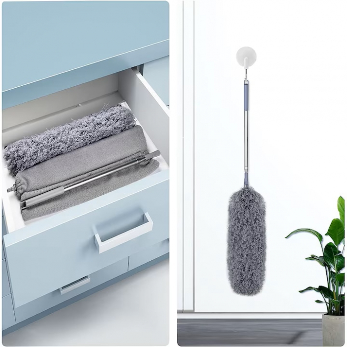 Perie/pamatuf pentru praf VarioShop®, Maner Extensibil pana la 250 cm, Pentru zone greu accesibile, Material microfibra, Antiderapant, Gri [16]