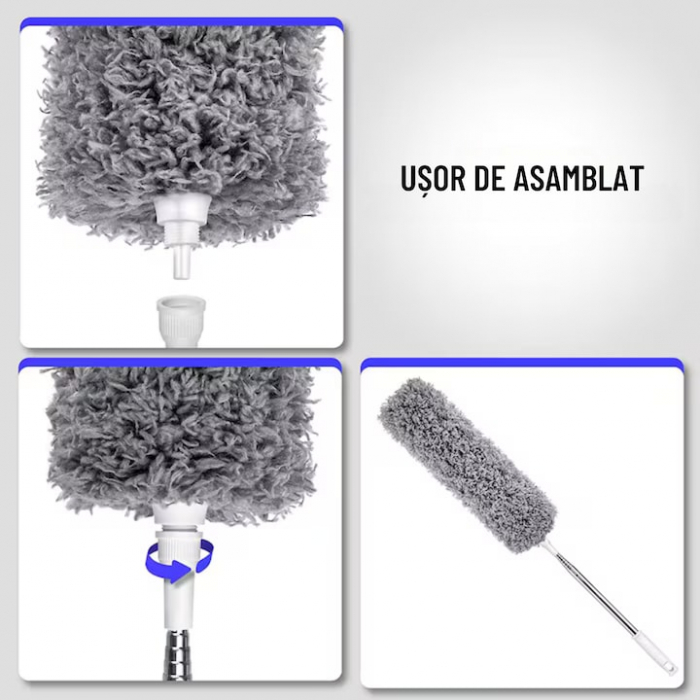 Perie/pamatuf pentru praf VarioShop®, Maner Extensibil pana la 250 cm, Pentru zone greu accesibile, Material microfibra, Antiderapant, Gri [3]