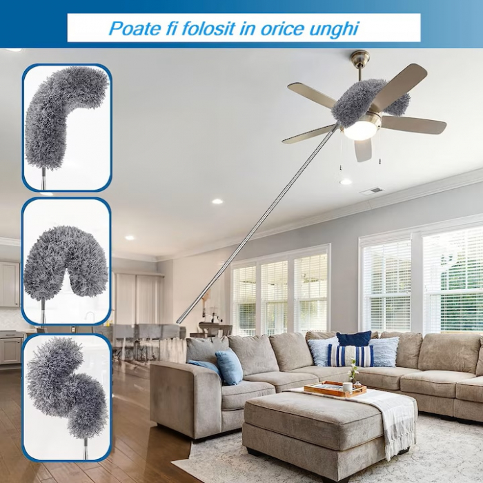 Perie/pamatuf pentru praf VarioShop®, Maner Extensibil pana la 250 cm, Pentru zone greu accesibile, Material microfibra, Antiderapant, Gri [5]