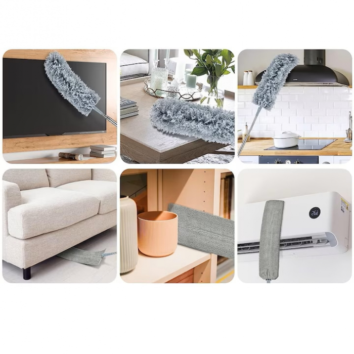 Perie/pamatuf pentru praf VarioShop®, Maner Extensibil pana la 250 cm, Pentru zone greu accesibile, Material microfibra, Antiderapant, Gri [17]