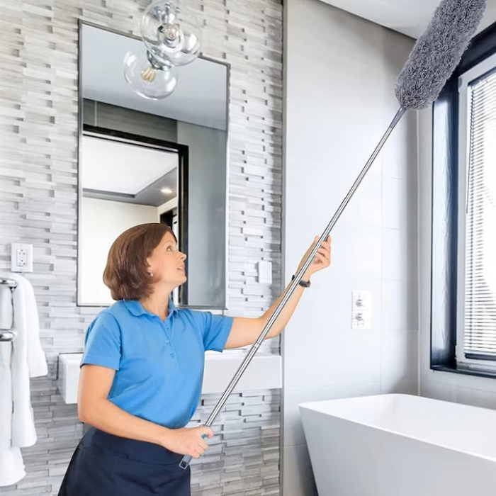 Perie/pamatuf pentru praf VarioShop®, Maner Extensibil pana la 250 cm, Pentru zone greu accesibile, Material microfibra, Antiderapant, Gri [19]