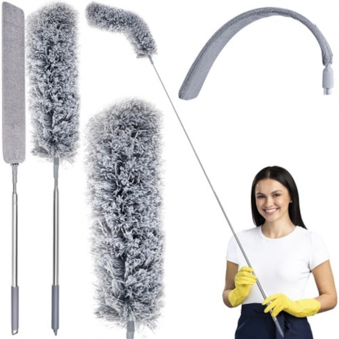 Perie/pamatuf pentru praf VarioShop®, Maner Extensibil pana la 250 cm, Pentru zone greu accesibile, Material microfibra, Antiderapant, Gri [21]