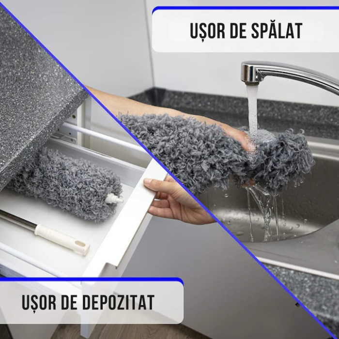 Perie/pamatuf pentru praf VarioShop®, Maner Extensibil pana la 250 cm, Pentru zone greu accesibile, Material microfibra, Antiderapant, Gri [2]