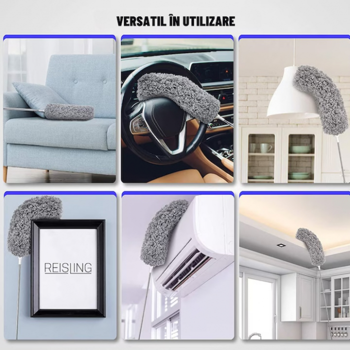 Perie/pamatuf pentru praf VarioShop®, Maner Extensibil pana la 250 cm, Pentru zone greu accesibile, Material microfibra, Antiderapant, Gri [4]