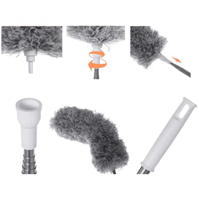 Perie/pamatuf pentru praf VarioShop®, Maner Extensibil pana la 250 cm, Pentru zone greu accesibile, Material microfibra, Antiderapant, Gri [20]