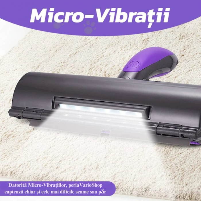 Perie pentru curatarea parului de animale VarioShop®, cu lumina LED, curatare rapida, reutilizabila, 19 x 7.5 cm, Gri/Mov [3]