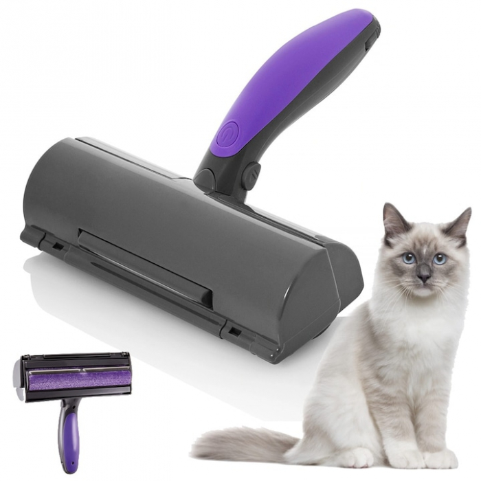 Perie pentru curatarea parului de animale VarioShop®, cu lumina LED, curatare rapida, reutilizabila, 19 x 7.5 cm, Gri/Mov [1]