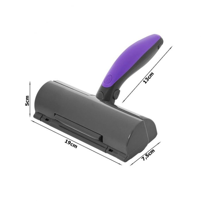 Perie pentru curatarea parului de animale VarioShop®, cu lumina LED, curatare rapida, reutilizabila, 19 x 7.5 cm, Gri/Mov [20]
