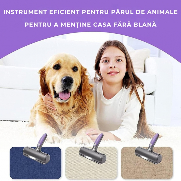 Perie pentru curatarea parului de animale VarioShop®, cu lumina LED, curatare rapida, reutilizabila, 19 x 7.5 cm, Gri/Mov [9]